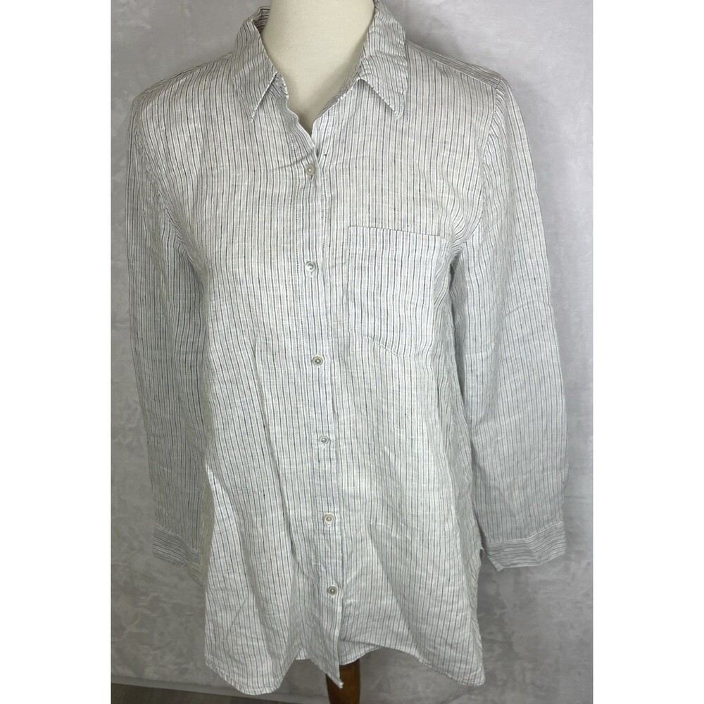 Eileen Fisher 100% Linen Button Front Blouse Striped Multicolor Size XS - Picture 3 of 9